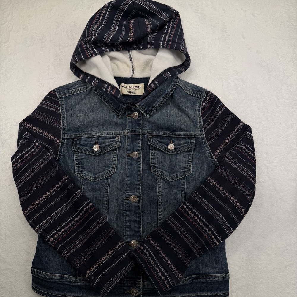 Wallflower Dreamer Jean Jacket Hoodie Aztec Black White Trucker Womens XL Y2K